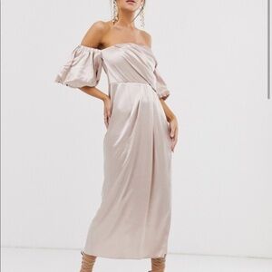 NWT ASOS Pink Blush Off the Shoulder Satin Dress- Size 6 BNWT